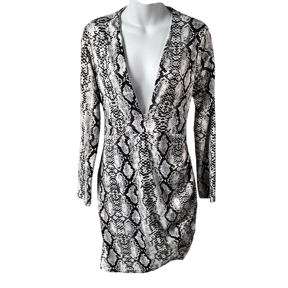 Womens‎ Mob Wife Plunge Neck Dress XL Animal Snakeskin Print Backless Bodycon